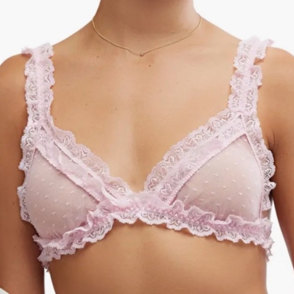 Free People | Heart to Heart Bralette Pink Lace Mesh | Large New with Tag